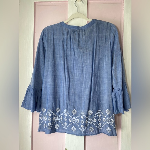 LOFT Embroidered Boho Ruffle Sleeved Top - Picture 8 of 15